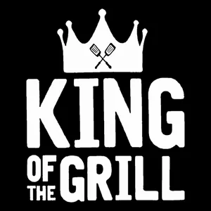 Grill schort print detail met koning van de grill kroon ontwerp voor keuken en barbecue.