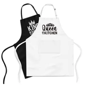 Instelbare polyester koppel keukenschort set met leuke letterprints, lange kookschort voor thuis.