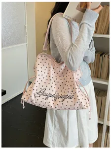 Sac cabas en toile rose à motif de pattes style coréen, grand sac porté épaule pour femmes.