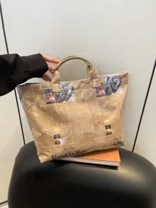 Grote capaciteit krant print tote tas retro mode casual vrouwen handtas stijlvol