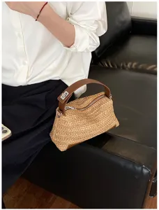 Bolso de hombro tejido de paja de verano para mujer, elegante bolso de playa para vacaciones.