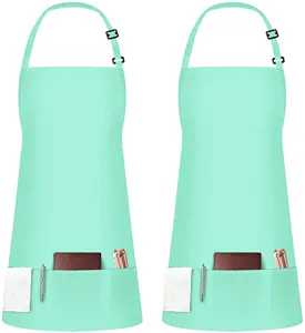 Grembiule da cucina in poliestere verde menta con tasche, laccio regolabile per cuoco e forno.