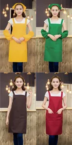 Korean style fashion work apron with pockets, comfortable restaurant waiter uniform in multiple colors.
