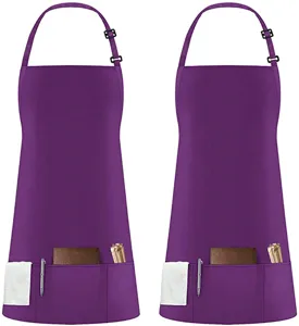Grembiule regolabile in poliestere viola con tasche, ideale per cucina e pittura.
