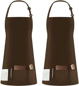 Grembiule da collo in poliestere marrone con tasche per cucina pittura e lavoro
