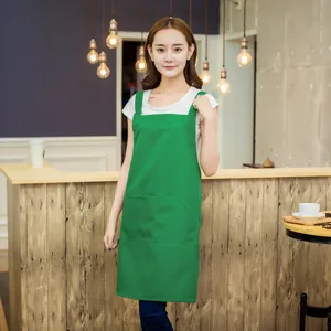 Korean style fashion work apron with pockets for kitchen restaurant service staff uniform.