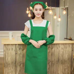 Green apron set with sleeves and headscarf, professional workwear for restaurant cafe uniform.