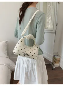 Borsa a tracolla a pois in stile coreano con fiocco, elegante borsa a mano da donna.