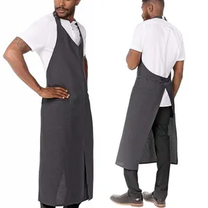 Waterproof Kitchen Apron For Men Women Restaurant Cafe Chef Workwear Adjustable Bib Apron With Pockets Solid Color