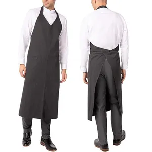 Dark grey kitchen apron with cross back design, professional chef apron for restaurant and café.