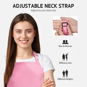 Adjustable pink work apron with neck strap for men and women kitchen cooking barbecue baking.