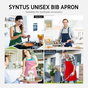 Unisex bib apron with pockets, polyester multi-color work apron for kitchen and gardening.