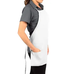 Professional white kitchen apron with pockets and adjustable straps for cooking and baking.
