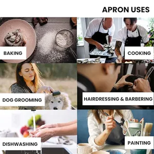 Multi-purpose waterproof kitchen apron detail showing various daily working lifestyle scenes.