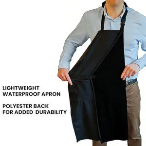 Waterproof kitchen apron with pockets, lightweight and durable polyester for daily cooking use.