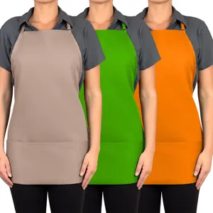 Unisex adjustable kitchen apron with three pockets, multi-color workwear for restaurant.