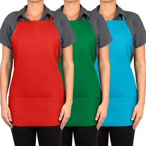 Adjustable unisex kitchen apron with three front pockets, durable workwear for cooking.