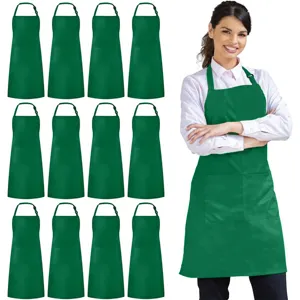 Green kitchen work apron polyester waterproof pocket adjustable chef cooking apron