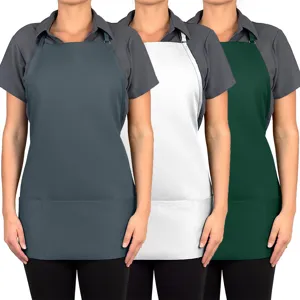 Adjustable work apron with front pockets in multiple colors for kitchen and restaurant use.