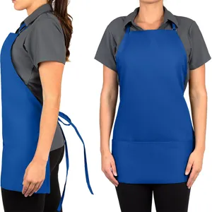 Adjustable royal blue kitchen apron with pockets for cooking, restaurant work and daily use.