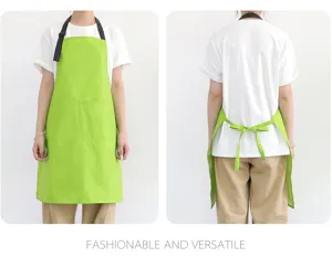 Tablier de cuisine vert imperméable avec poches, tour de cou réglable et liens à nouer.