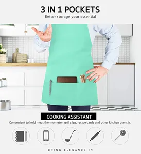 Grembiule da cucina verde con pratiche tasche e comoda tracolla regolabile per cucinare.
