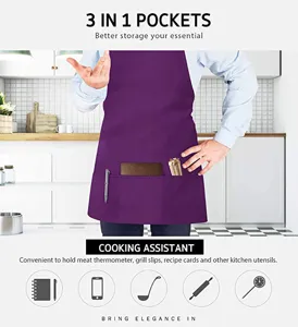 Grembiule da cucina halter in polyester con tasche multiple per cucinare comodamente.
