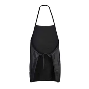 Black waterproof salon apron with adjustable neck strap for hairdressers and kitchen work.