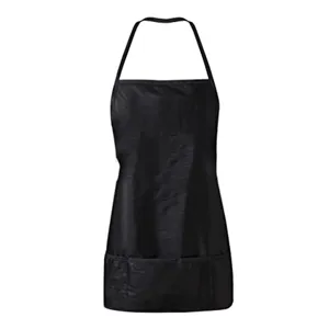 Classic black halter neck apron with front pockets, durable and waterproof for kitchen work.