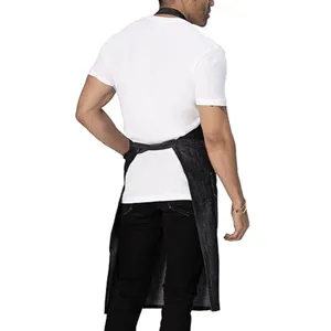 Back view detail of men's dark work apron, durable fabric, comfortable neck strap for daily tasks.