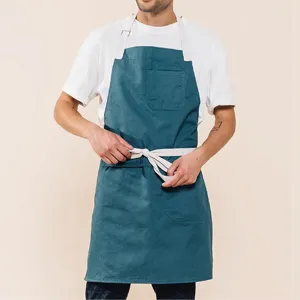 Delantal de trabajo de lona con bolsillos y tirantes cruzados, delantal de cocina duradero.