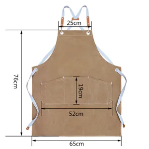 Thickened canvas work apron with cross-back straps, large front pockets, durable for café use.