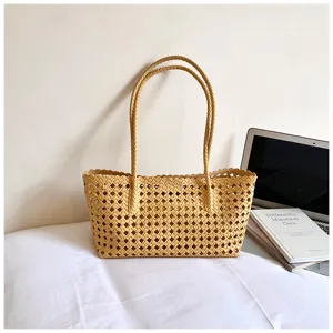 Gehaakte geweven shopper tas voor dames, grote vakantie schoudertas, stijlvolle casual tas.