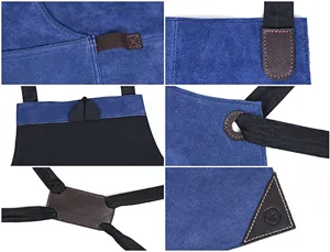 Detail view of anti-fouling PU leather apron with pockets and adjustable straps for cooking.
