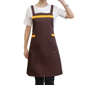 Korean fashion polyester cotton apron with functional pockets, stylish kitchen home and restaurant wear.