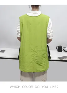 Green vest apron for kitchen cooking, waterproof and oil-proof workwear for coffee shop men