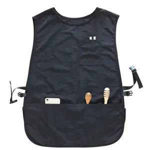 Waterproof kitchen apron with multi pockets, black vest workwear for cooking and cafe use.
