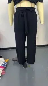 Pantaloni larghi neri taglia forte con cintura in vita, comodo tessuto in seta di ghiaccio.