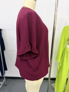 Μεγάλο μέγεθος casual V λαιμόκοψη μονόχρωμο βολάν μισό μανίκι τοπ γυναικείο καλοκαίρι chic.