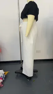 Pantaloni larghi in seta di ghiaccio dettaglio, pantaloni casual a vita alta con laccio.