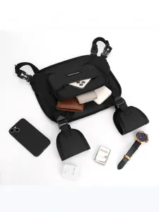 Herren Taktische Weste Tasche Multifunktionale Brusttasche Streetwear Arbeitskleidung Chest Rig Radfahren Sport Front Tasche Schwarz
