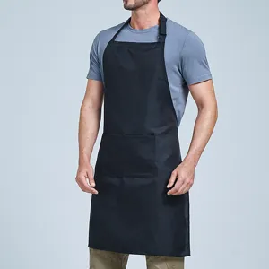 Grembiule da cucina nero impermeabile professionale con tasca frontale e tracolla.