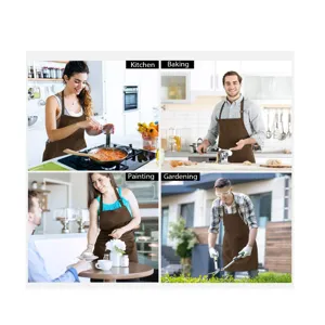 Versatile brown kitchen apron with neck strap and pockets for cooking, baking, and gardening work.