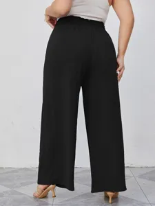 Donna vita alta nera pantalone largo estate casual taglia forte in seta di ghiaccio