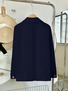 Camicia tinta unita a maniche lunga con bottoni in metallo a cuore, top casual stile retro.
