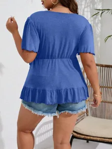 Maglietta da donna a maniche corte tinta unita taglie forti, top stile casual.