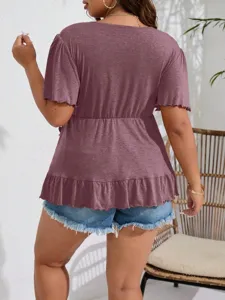 Maglietta a maniche corte tinta unita taglie forti, elegante camicetta estiva da donna.