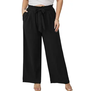 Taglie Forti Vita Alta Fiocco Pantaloni Larghi Casual Sciolti in Seta di Ghiaccio Donna