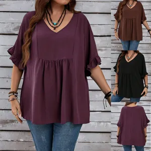 Γυναικείο Plus Size Casual V-Neck Monohromo Charo Marouli Misi Maniki Kalokairino T-Shirt