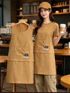 Cafe workwear uniform set brown apron and top coffee shop apparel practical staff clothing
